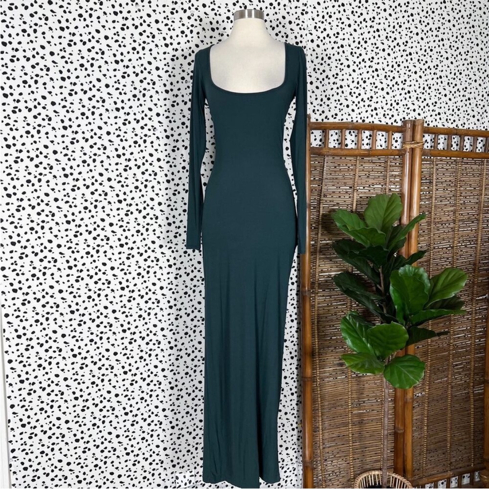 Skims | Soft Lounge Long Sleeve Cypress Forest Green Sexy Fitted Maxi Dress M